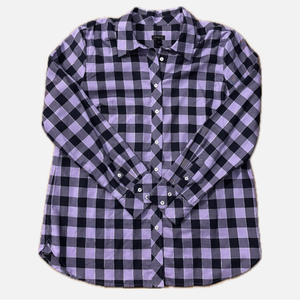 Talbots Purple Plaid Metallic Thread Button Down … - image 1